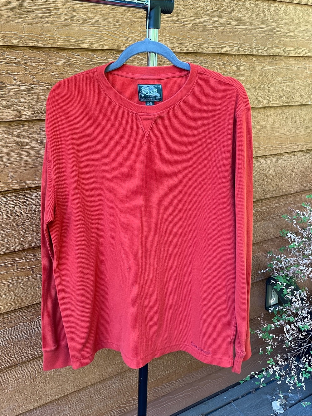 Roots Canada Orange Waffle Knit Long Sleeve Thermal Shirt Men’s XL